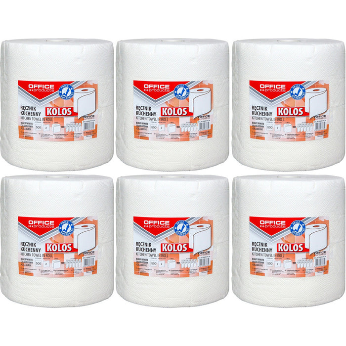 Office Products 100m 2-ply white cellulose roll towels (6)